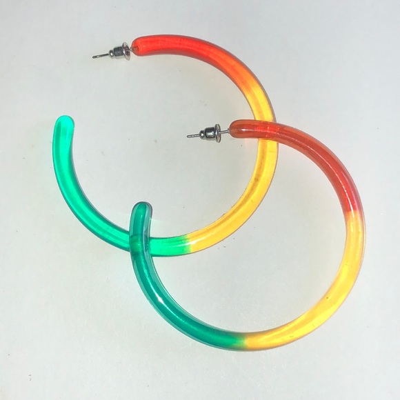 Jewelry - Colorblock Gradient Acrylic Hoop Earrings - Orange, Yellow, Green